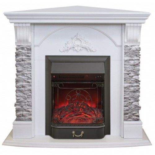 Кутовий каминокомплект Fireplace Аргентина Білий дуб ефект мерехтливих дров зі звуком і обігрівом