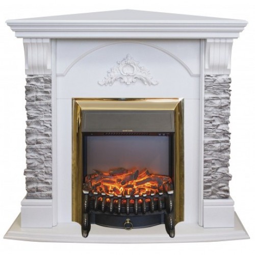 Кутовий каминокомплект Fireplace Аргентина Білий дуб ефект мерехтливих дров зі звуком і обігрівом