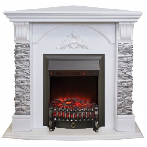 Кутовий каминокомплект Fireplace Аргентина Білий дуб ефект мерехтливих дров зі звуком і обігрівом
