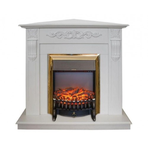 Кутовий каминокомплект Fireplace Торонто Білий ефект мерехтливих дров зі звуком і обігрівом