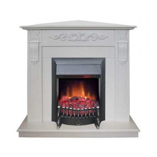 Кутовий каминокомплект Fireplace Торонто Білий ефект мерехтливих дров зі звуком і обігрівом