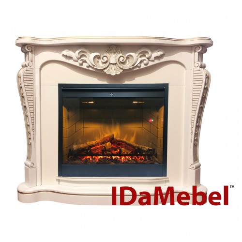 Камінокомплект IDaMebel Dallas Білий з ефектом мерехтливих дров та полум'я Optiflame з обігрівом