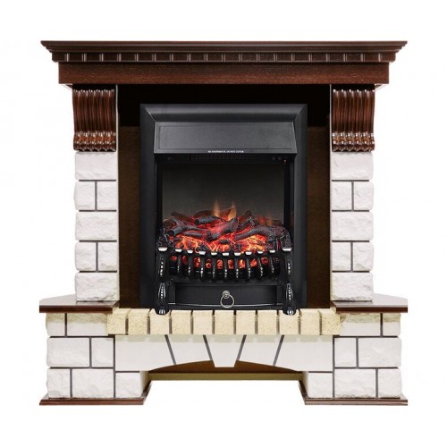 Підлоговий камін Fireplace Латвія Білий + Темний дуб ефект мерехтливих дров зі звуком і обігрівом