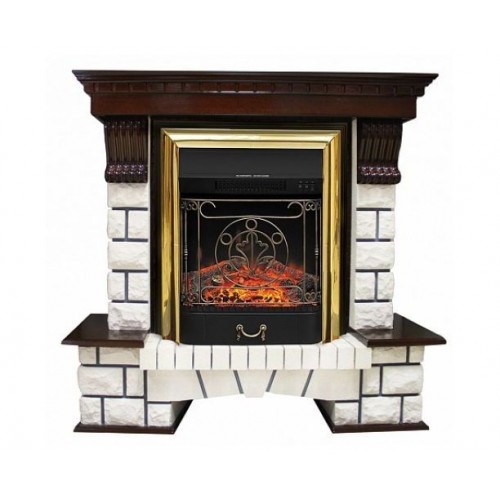 Підлоговий камін Fireplace Латвія Білий + Темний дуб ефект мерехтливих дров зі звуком і обігрівом