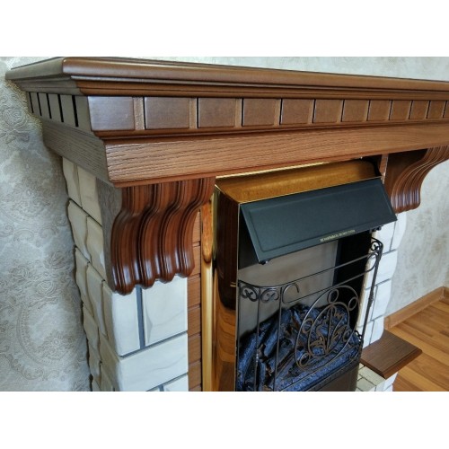 Фронтальний каминокомплект Fireplace Лондон Білий + Горіх ефект мерехтливих дров зі звуком і обігрівом