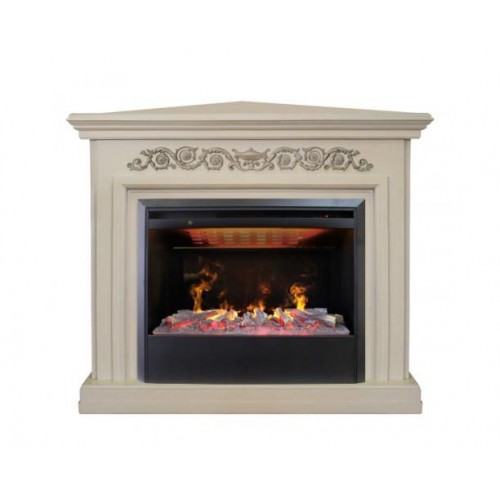 Кутовий каминокомплект Fireplace Пабло Білий дуб ефект мерехтливих дров зі звуком і обігрівом
