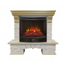 Фронтальний камін Fireplace Ліон Білий дуб + Патина ефект живого полум'я зі звуком і обігрівом