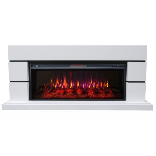Сучасний каминокомплект Fireplace Лос-Анджелес Білий з ефектом живого вогню зі звуком і обігрівом