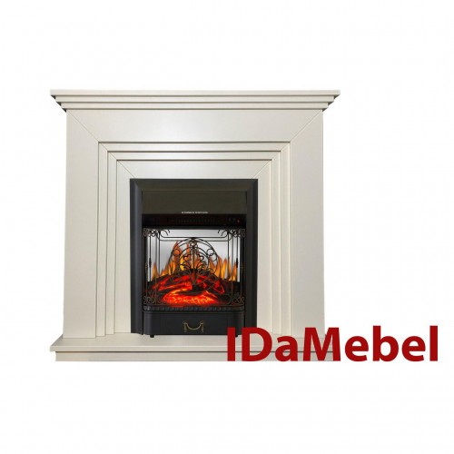 Камінокомплект IDaMebel Gloria Білий Majestic Black з ефектом мерехтливих дров зі звуком та обігрівом