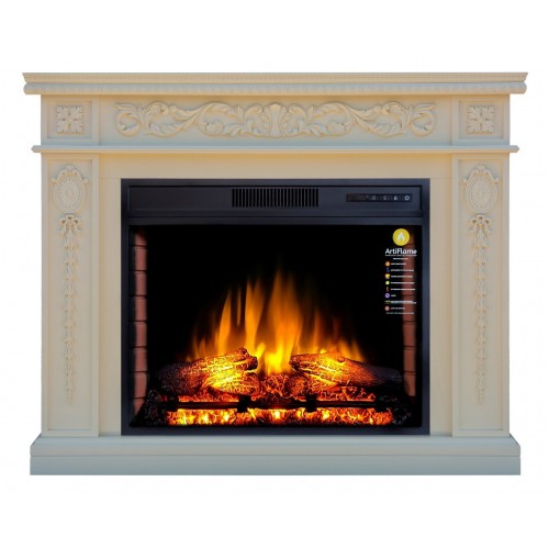 Камінокомплект ArtiFlame DELMONA AF28S Слонова кістка з ефектом живого вогню зі звуком та обігрівом