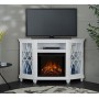 Кутова ТБ тумба з каміном Fireplace Сан-Франциско Білий ефект живого вогню зі звуком і обігрівом