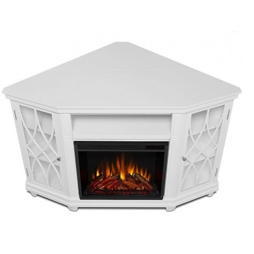 Кутова ТБ тумба з каміном Fireplace Сан-Франциско Білий ефект живого вогню зі звуком і обігрівом