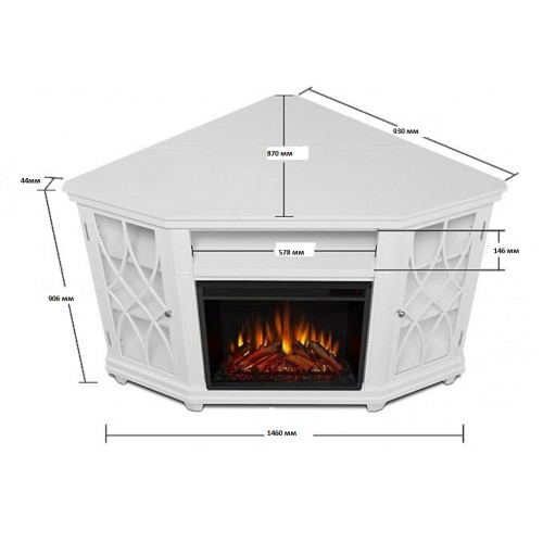 Кутова ТБ тумба з каміном Fireplace Сан-Франциско Білий ефект живого вогню зі звуком і обігрівом
