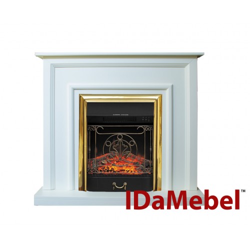 Камінокомплект IDaMebel Adele Білий Majestic Brass з ефектом мерехтливих дров зі звуком та обігрівом