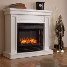 Пристінний каминокомплект Fireplace Італія Білий ефект живого полум'я зі звуком і обігрівом