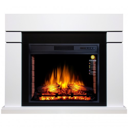 Сучасний камінокомплект ArtiFlame LINDOS AF28S Білий б'янко ефект полум'я зі звуком та обігрівом