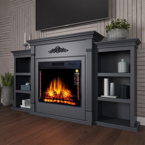 ТБ тумба з каміном ArtiFlame NEW YORK AF28S Сірий графіт з ефектом полум'я зі звуком та обігрівом