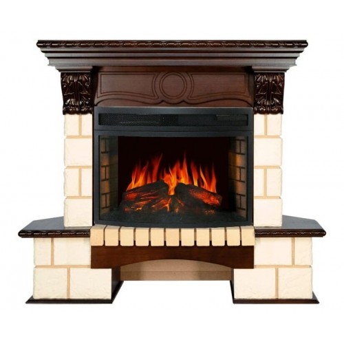 Кутовий каминокомплект Fireplace Манчестер Темний дуб з ефектом полум'я зі звуком і обігрівом