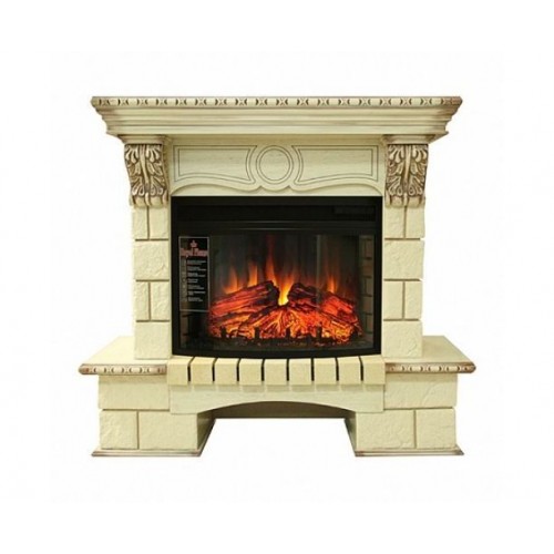 Кутовий каминокомплект Fireplace Манчестер Слонова кістка з ефектом полум'я зі звуком і обігрівом