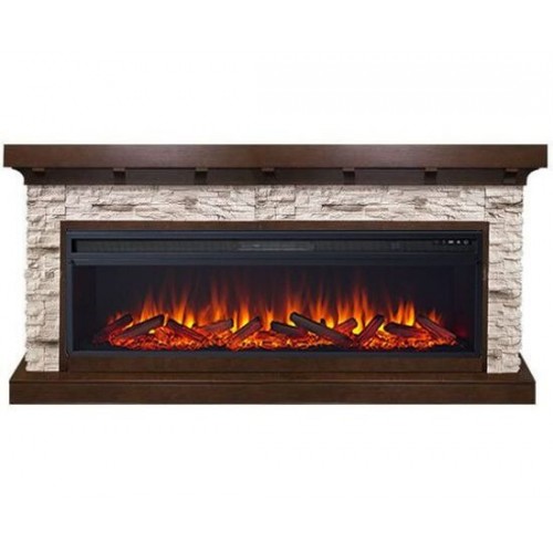 Лінійний каминокомплект Fireplace Бухарест Темний дуб ефект живого полум'я зі звуком і обігрівом
