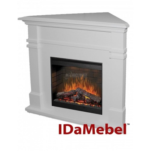 Кутовий камінокомплект IDaMebel Florida Білий ефект мерехтливих дров та полум'я Optiflame з обігрівом