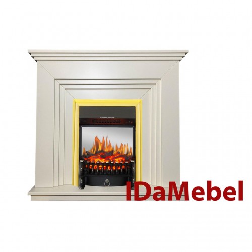 Камінокомплект IDaMebel Gloria Білий Fobos Brass з ефектом мерехтливих дров зі звуком та обігрівом