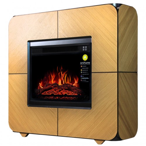 Сучасний камінокомплект ArtiFlame CUBE AF23S Світлий дуб ефект полум'я зі звуком та обігрівом