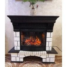 Фронтальний камін Fireplace Карпати Білий + Темний дуб ефект живого полум'я зі звуком і обігрівом