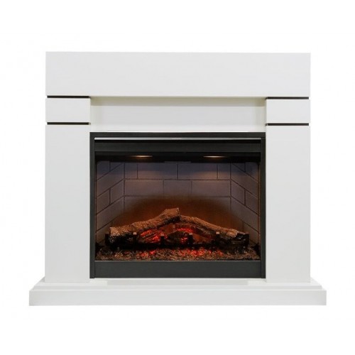 Сучасний каминокомплект Fireplace Тахо Білий дуб з ефектом живого вогню зі звуком і обігрівом