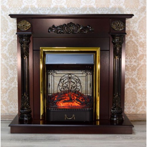 Пристінний каминокомплект Fireplace Іспанія Венге ефект мерехтливих дров зі звуком і обігрівом