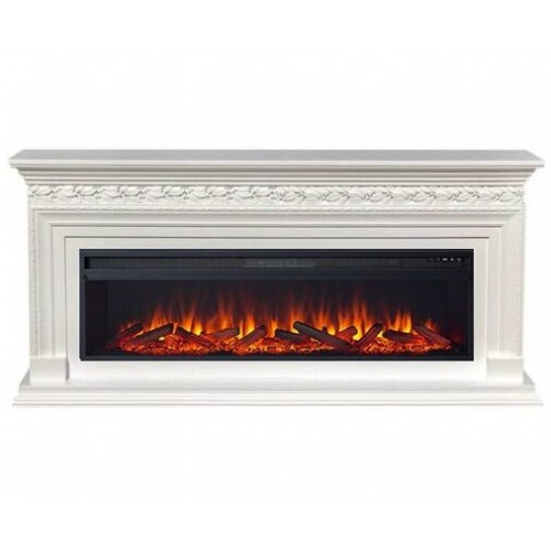Лінійний каминокомплект Fireplace Неаполь Білий з ефектом живого полум'я зі звуком і обігрівом
