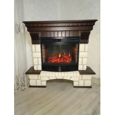 Кутовий камін Fireplace Ференц Білий + Горіх з ефектом живого полум'я зі звуком і обігрівом