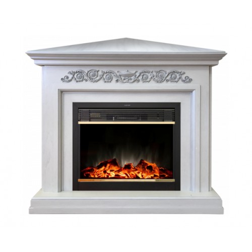 Кутовий каминокомплект Fireplace Пабло Білий ефект мерехтливих дров зі звуком і обігрівом