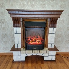 Каминокомплект Fireplace Лондон Белый + Орех (мини) эффект мерцающих дров со звуком и обогревом