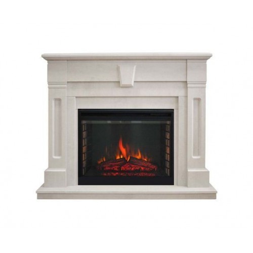 Класичний каминокомплект Fireplace Єнісей Білий дуб ефект живого вогню зі звуком і обігрівом