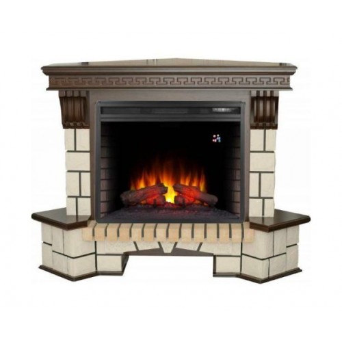 Кутовий каминокомплект Fireplace Міссісіпі Античний дуб з ефектом живого вогню зі звуком і обігрівом
