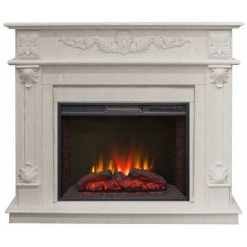 Пристінний каминокомплект Fireplace Португалія Білий дуб ефект живого полум'я зі звуком і обігрівом