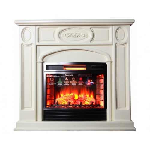 Класичний каминокомплект Fireplace Таранто Бежевий з ефектом живого вогню зі звуком і обігрівом