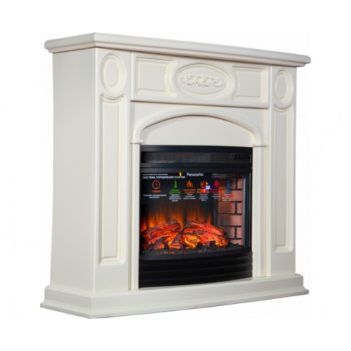 Класичний каминокомплект Fireplace Таранто Бежевий з ефектом живого вогню зі звуком і обігрівом