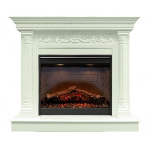 Класичний каминокомплект Fireplace П'єр Білий дуб з ефектом живого вогню зі звуком і обігрівом