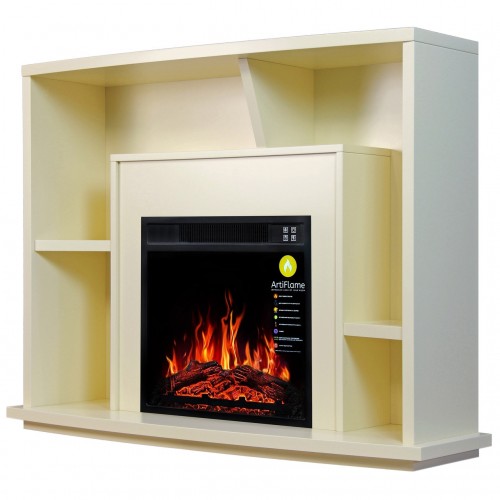 ТБ тумба з електро каміном ArtiFlame BINN AF18 Слонова кістка з ефектом живого вогню з обігрівом