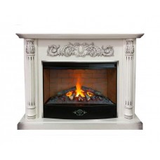Каминокомплект Fireplace Оріноко Слонова кістка + Патина ефект живого вогню зі звуком і обігрівом