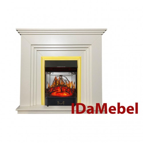 Камінокомплект IDaMebel Gloria Білий Majestic Brass з ефектом мерехтливих дров зі звуком та обігрівом