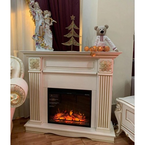 Пристінний камін Fireplace Каприс Білий + Патина ефект живого полум'я зі звуком і обігрівом