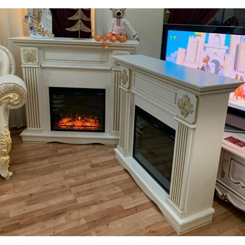Пристінний камін Fireplace Каприс Білий + Патина ефект живого полум'я зі звуком і обігрівом