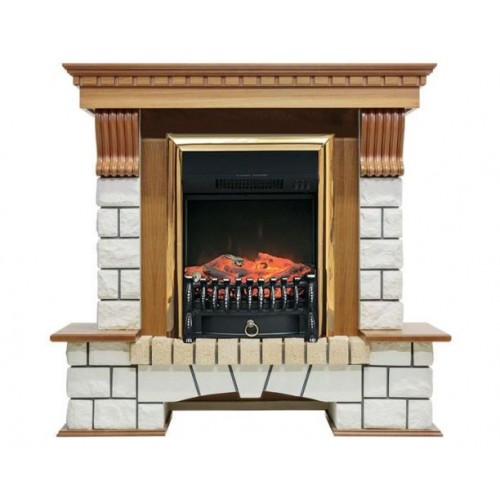 Фронтальнный камін Fireplace Македонія Білий + Дуб ефект мерехтливих дров зі звуком і обігрівом
