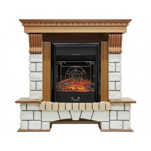 Фронтальнный камін Fireplace Македонія Білий + Дуб ефект мерехтливих дров зі звуком і обігрівом