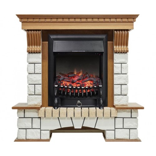Фронтальнный камін Fireplace Македонія Білий + Дуб ефект мерехтливих дров зі звуком і обігрівом