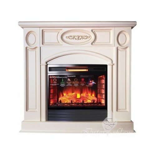 Класичний камін Fireplace Таранто Бежевий + Патина з ефектом живого вогню зі звуком і обігрівом