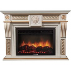 Класичний камін Fireplace Пауль Білий дуб + Патина з ефектом живого вогню зі звуком і обігрівом